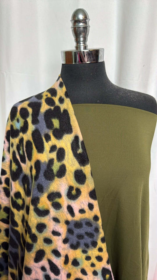 OLIVE/LEOPARD BUNDLE : 2YD Leopard Extra Brushed Hacci SK & 2YD Olive Heavy ITY : A29477