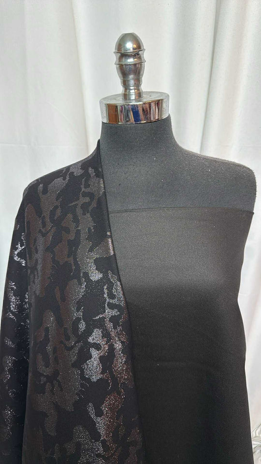 BLACK LUREX CAMO BUNDLE : 2YD Black Foil-Faced Twill (Faux Waxed Canvas) & 2YD Lurex Camo Woven : A27765
