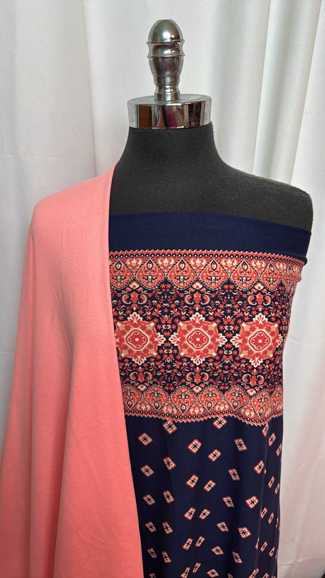 ELECTRIC PINK/NAVY BORDER BUNDLE : 1.5YD Electric Pink Peached PF & 4YD Navy Double-Border DBP : A27499