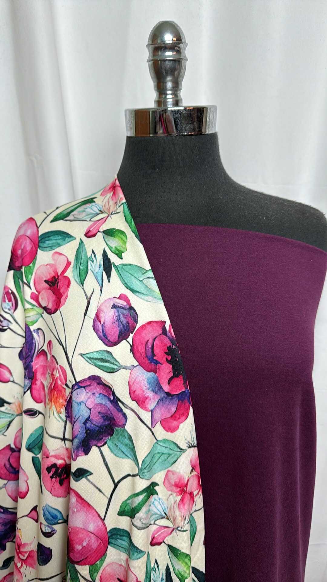 BLACKBERRY/FLORAL BUNDLE : 2YD Blackberry Heather Peached PF & 3YD Floral Sport Fleece : A29066