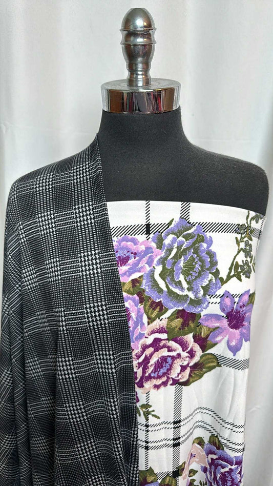 FLORAL/PLAID BUNDLE : 2YD Floral Crepe Scuba & 2YD Plaid Brushed Hacci SK : A28440