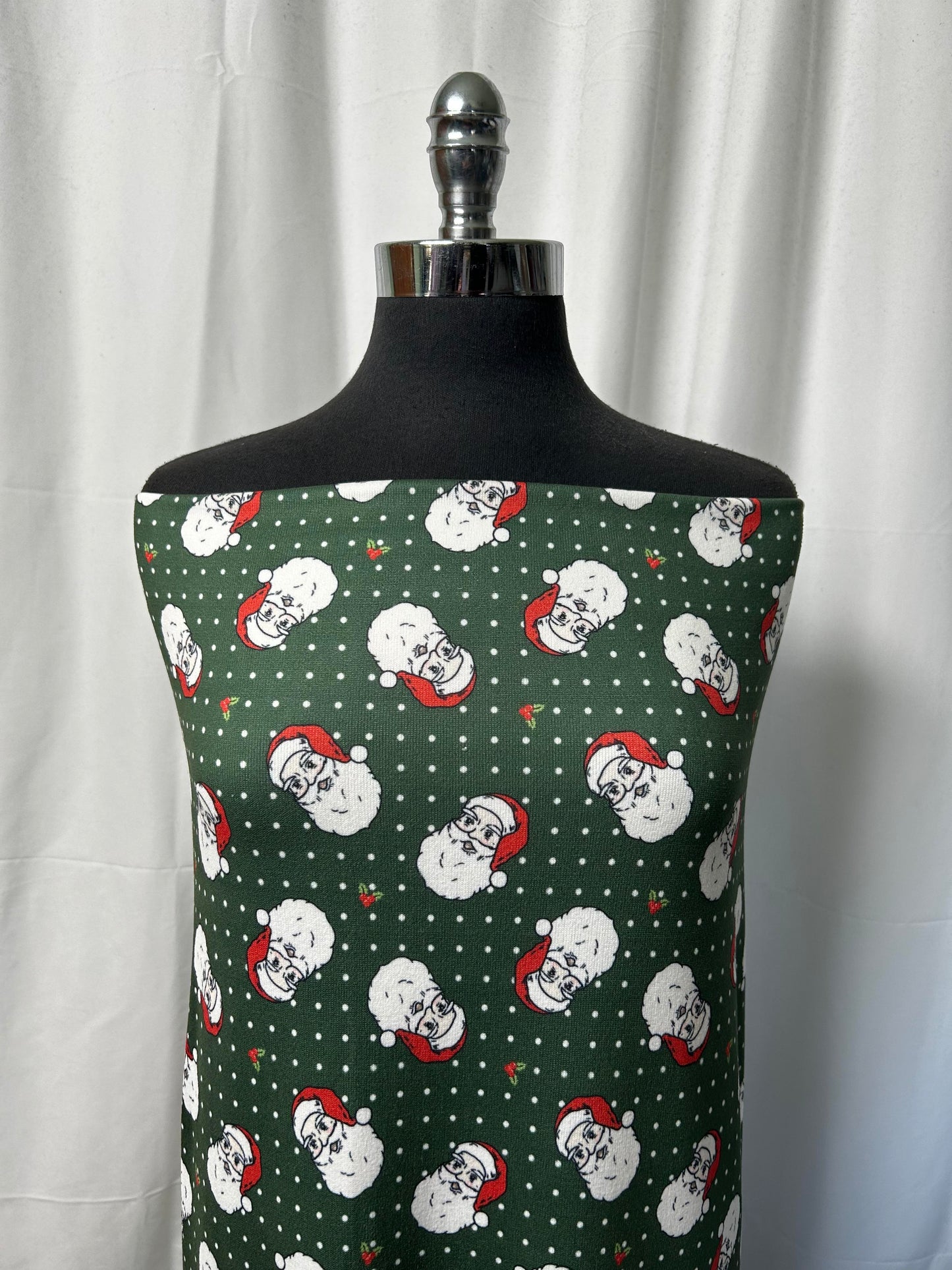 Santa on Green Dot - Double Brushed Polyester - 2 Yard Cut