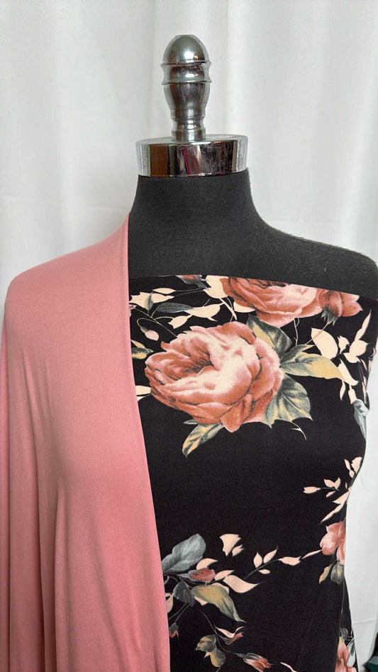 PINK/BLACK FLORAL BUNDLE : 1+YD Black Floral DBP & 2YD Pink DBP : A29042