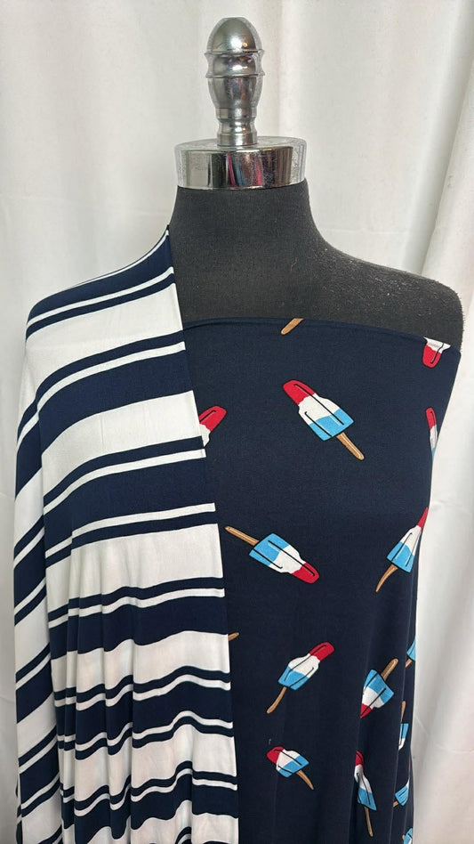 ROCKET POPS/STRIPE BUNDLE : 2YD Rocket Pops DBP & 2YD Navy Stripe DBP : A30266