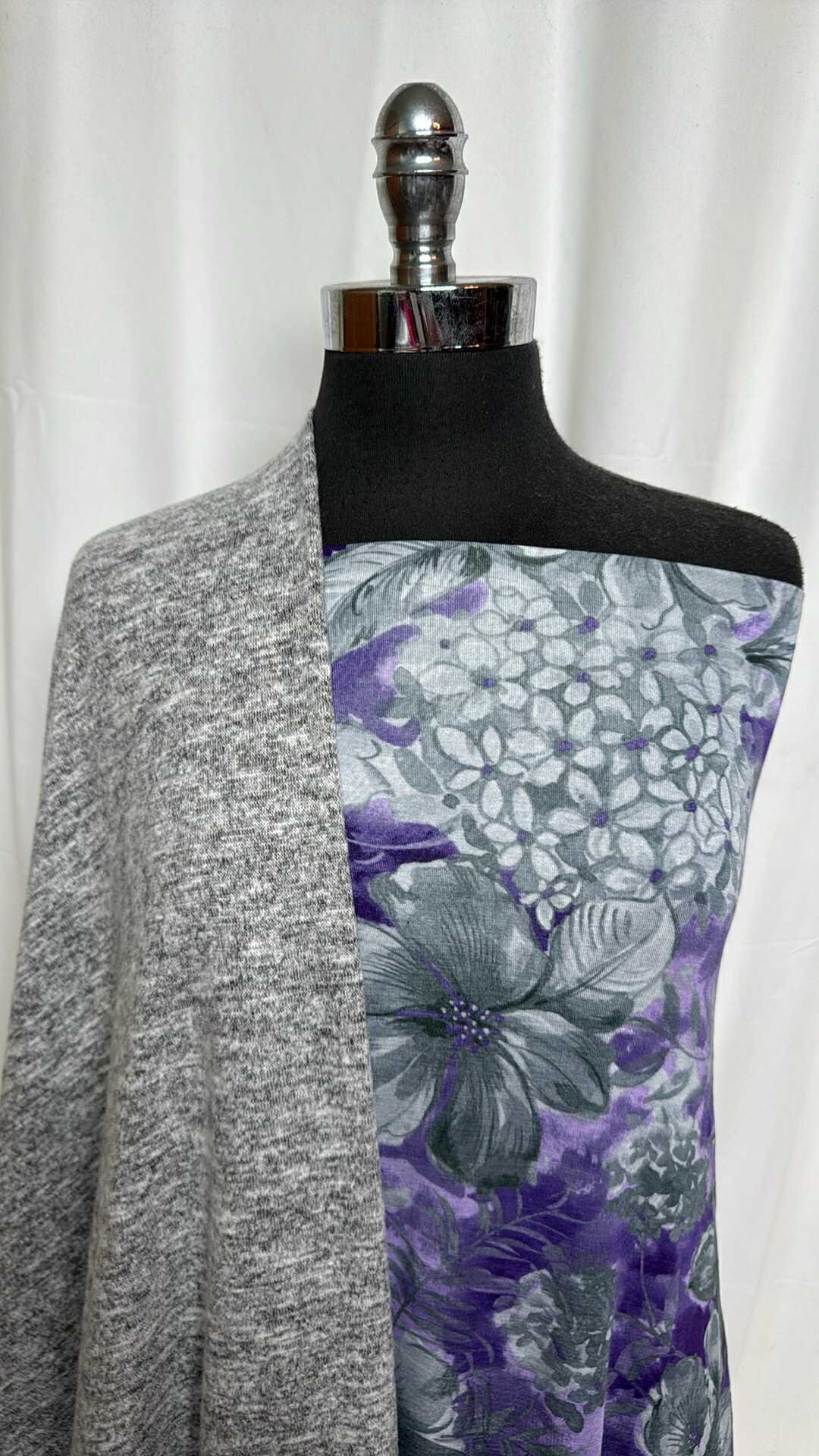 GREY/PURPLE FLORAL BUNDLE : 2.5YD Purple Floral Modal & 2YD Brushed Hacci SK : A29169