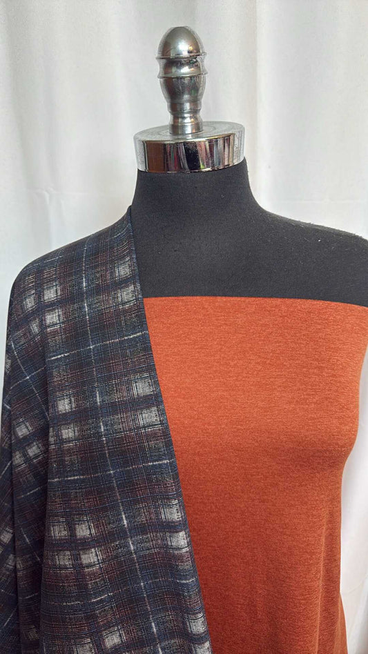 RUST/PLAID BUNDLE : 2YD Rust Featherweight PF & 2YD Plaid Brushed Cotton FT : A28489