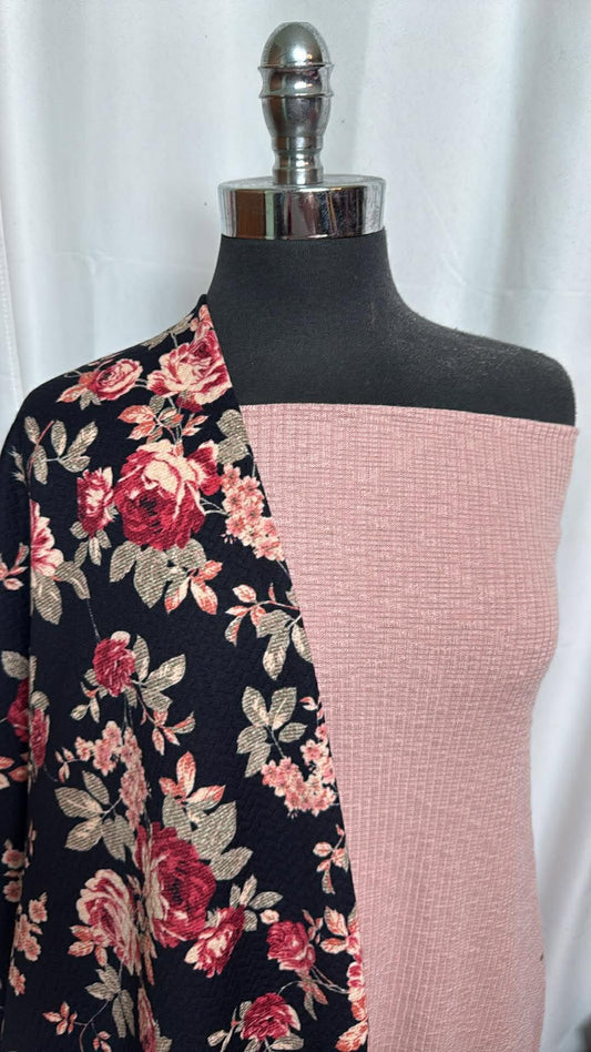 FANCY RIB/FLORAL QUILTED BUNDLE : 2YD Floral Quilted & 2YD Fancy Rib SK : A30080