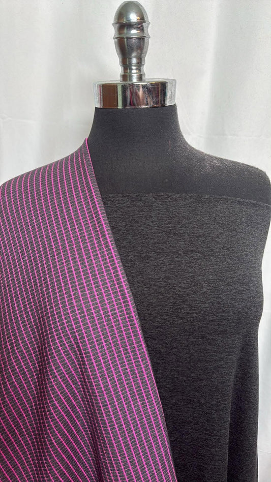 CHARCOAL/PINK GRID BUNDLE : 2YD Charcoal 2-Tone Mid-Weight Peached PF & 2YD Pink/Charcoal Grid Jacquard PF : A29953