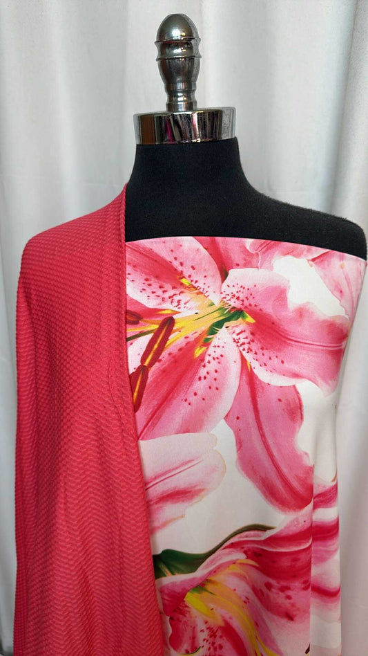 TEXTURED/FLORAL BUNDLE : 1.5YD Floral Yoga PF & 1+YD Textured Top-Weight PF (See Descr.) : A28874