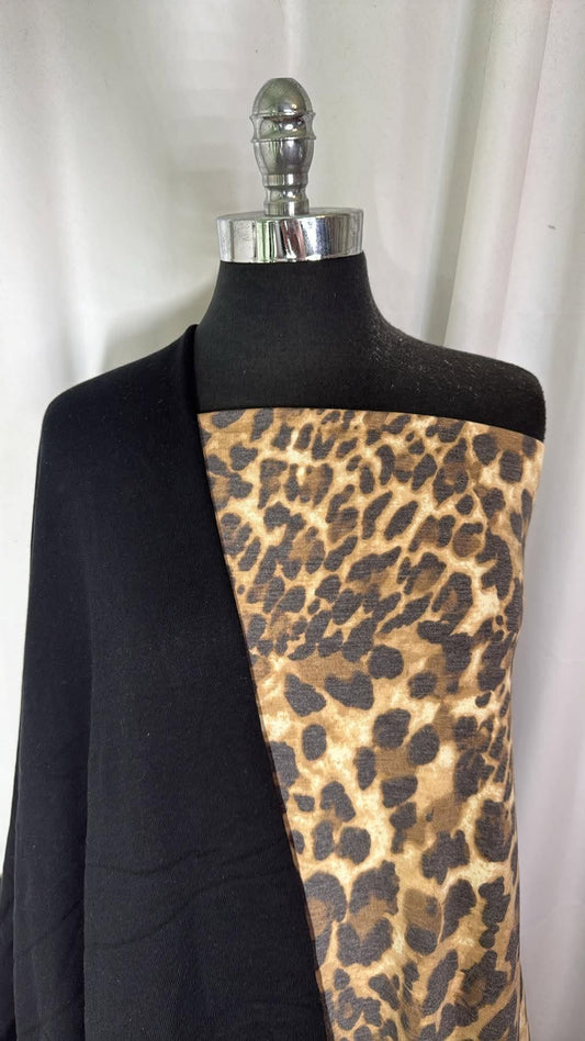 BLACK SWEATSHIRT/LEOPARD BUNDLE : 4YD Leopard PRS FT & 2.5YD Black Brushed Sweatshirt Fleece (72" Wide) : A31136