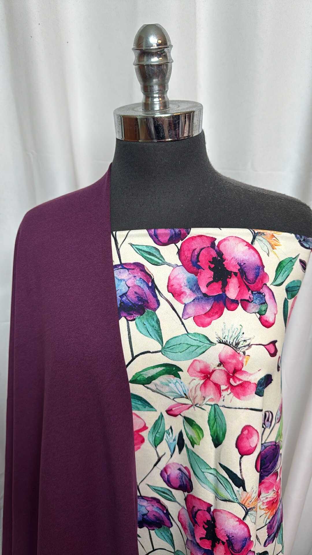BLACKBERRY/FLORAL BUNDLE : 2YD Pink/Purple Floral Peached PF & 2YD Blackberry Peached PF : A28211