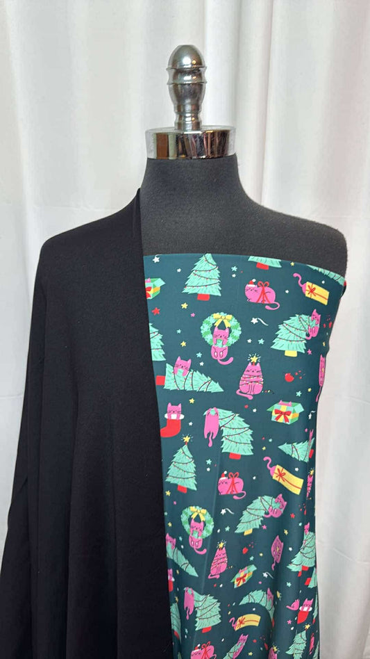 BLACK/HOLIDAY CATS BUNDLE : 1+YD Holiday Cats Yoga PF & 2YD Black Supplex : A26978