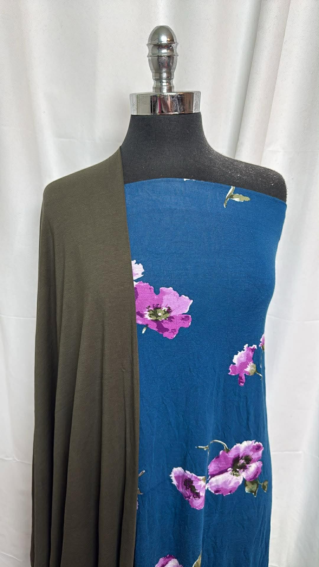 OLIVE/BLUE FLORAL BUNDLE : 1YD Blue Floral R/S & 1YD Olive MVC : A30500
