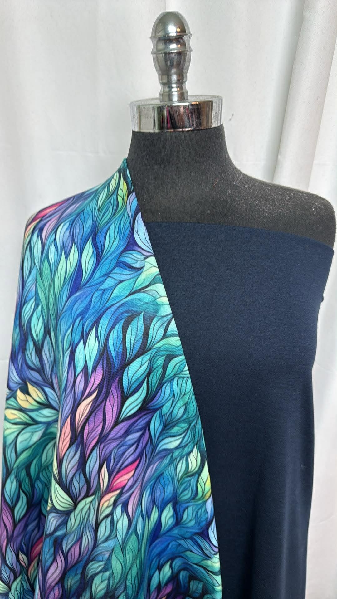 NAVY/BRAIDED LEAVES BUNDLE : 2YD Navy Peached PF & 2YD Braided Leaves P/S Fleece : A30404