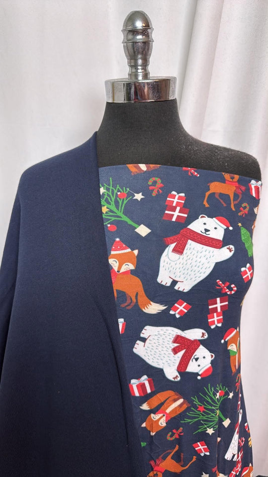 NAVY/HOLIDAY FRIENDS BUNDLE :  2YD Holiday Friends DBP & 2YD Navy Brushed Sweatshirt Fleece : A30741