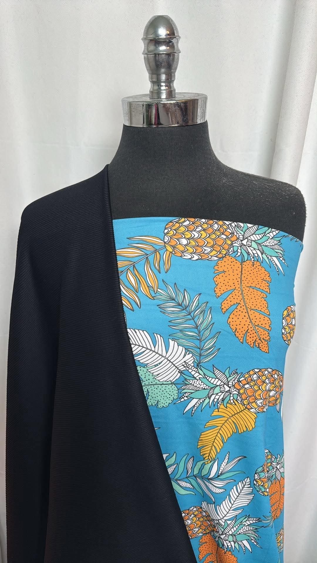 BLACK/BLUE PINEAPPLE BUNDLE : 2YD Blue Pineapple N/S Swim & 1YD Black Rib N/S Swim (42" Wide) : A30567