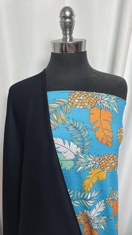 BLACK/BLUE PINEAPPLE BUNDLE : 2YD Blue Pineapple N/S Swim & 1YD Black Rib N/S Swim (42" Wide) : A30567