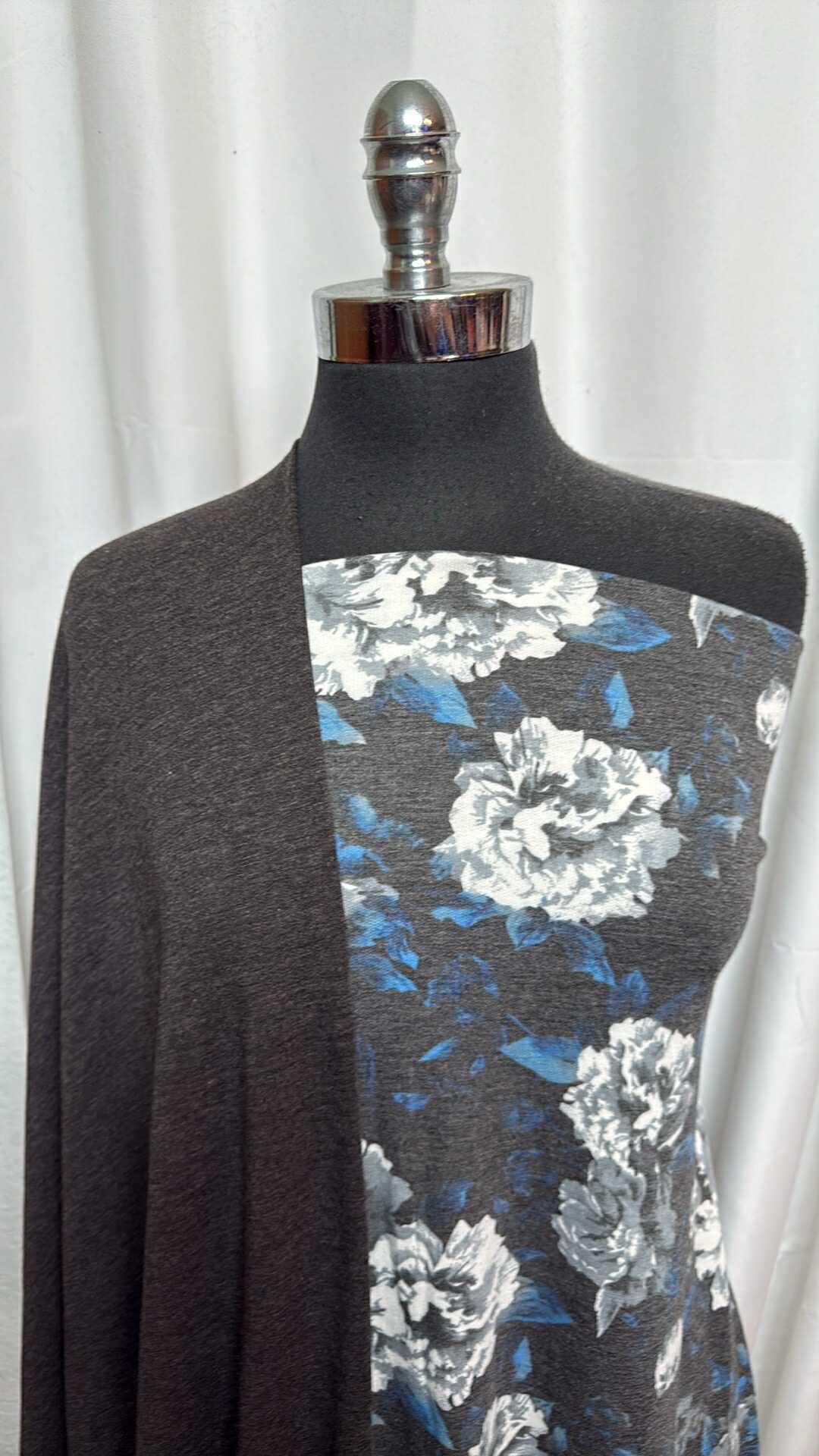 CHARCOAL/BLUE FLORAL BUNDLE : 1.5YD Charcoal/Blue Floral PRS FT & 2+YD Charcoal PRS FT : A28254
