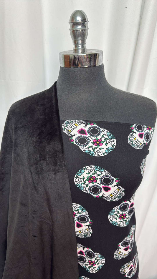 BLACK VELVET/SUGAR SKULLS BUNDLE : 2YD Black Velvet Plush & 1+YD Sugar Skulls DBP : A27219
