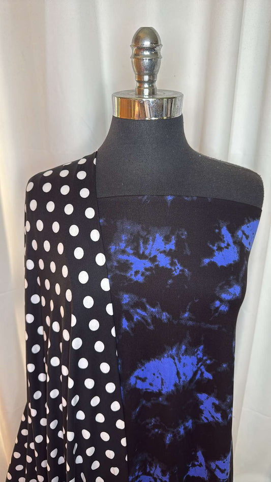 BLACK DOT/BLUE TIE DYE BUNDLE : 2YD Black/White Dot DBP & 2YD Black/Blue Tie Dye DBP : A26744