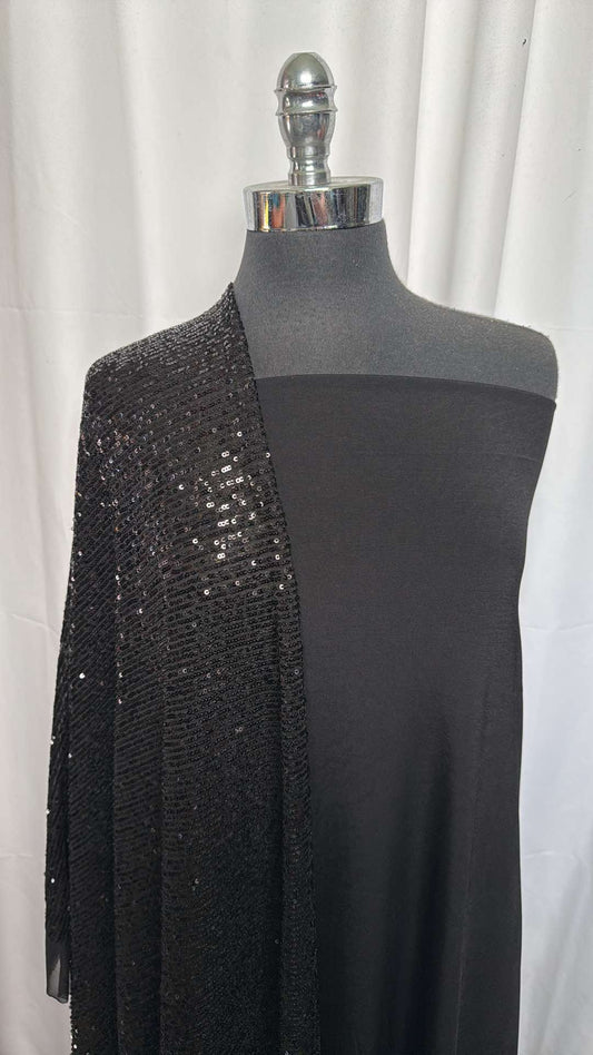 BLACK/BLACK SEQUINS BUNDLE : 2YD Black ITY & 2YD Black Sequins on Mesh : A26127