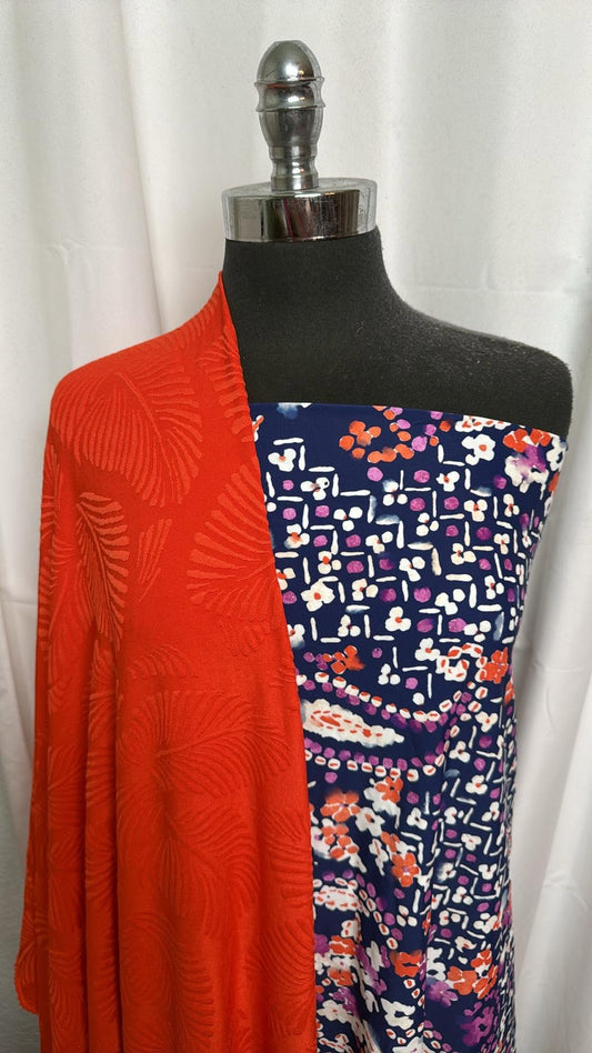 ORANGE/NAVY PAISLEY BUNDLE : 2YD Navy Paisley N/S Swim & 2.5YD Orange Jacquard N/S (52" Wide) : A30375