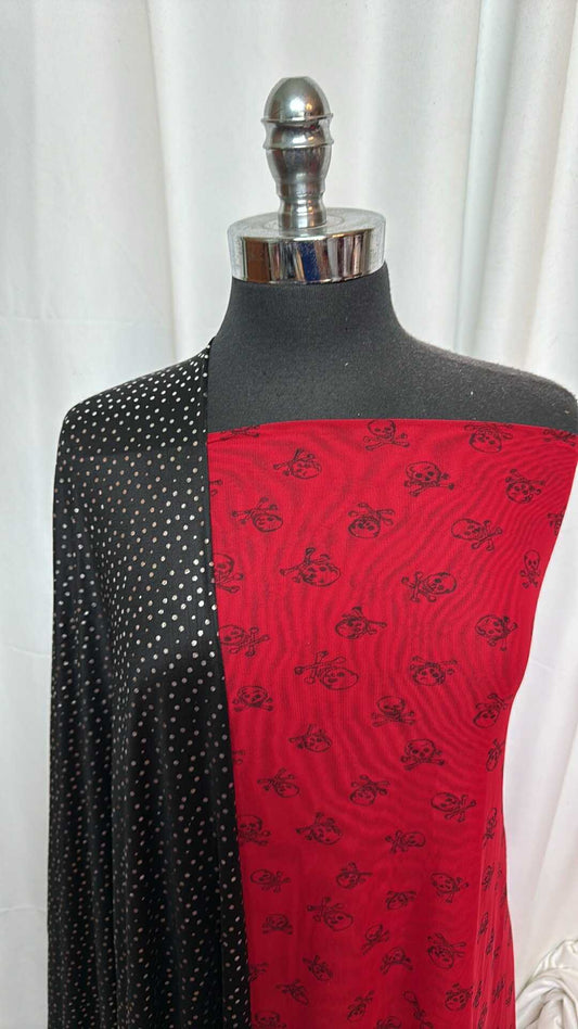 BLACK DOT/PIRATE BUNDLE : 2YD Red Pirate Stretch Mesh & 2YD Black Dot Foil ITY : A27767