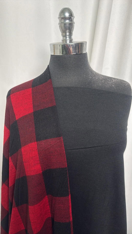 BLACK/RED BUFFALO PLAID BUNDLE : 1YD Black 2-Tone Peached PF & 2YD Plaid Brushed Hacci SK : A30831