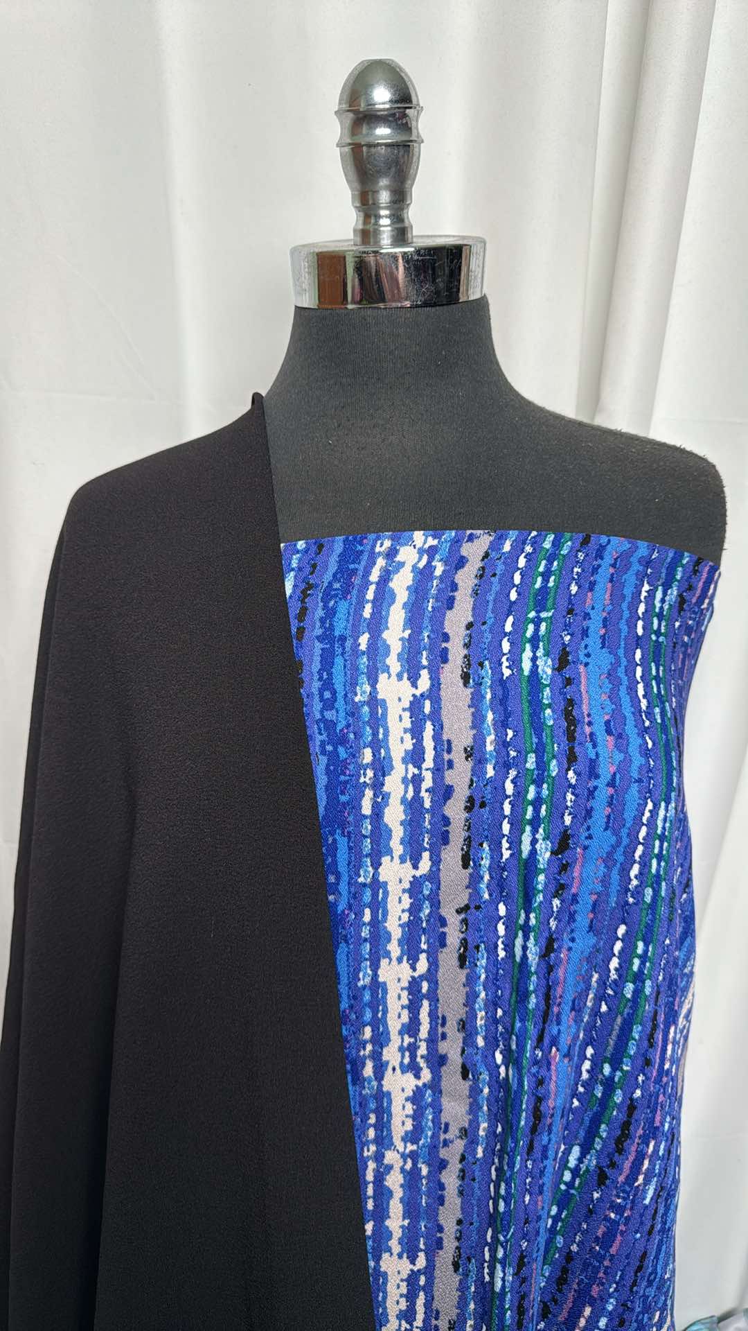 BLACK/BLUE STRIPE BUNDLE : 2YD Blue Stripe Rayon Woven & 2YD Black Bubble Crepe : A27148