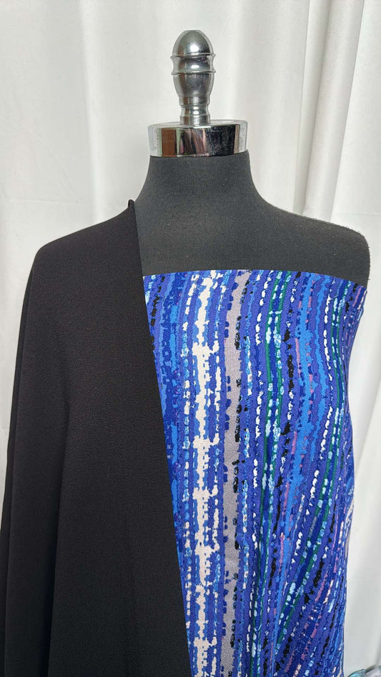 BLACK/BLUE STRIPE BUNDLE : 2YD Blue Stripe Rayon Woven & 2YD Black Bubble Crepe : A27148