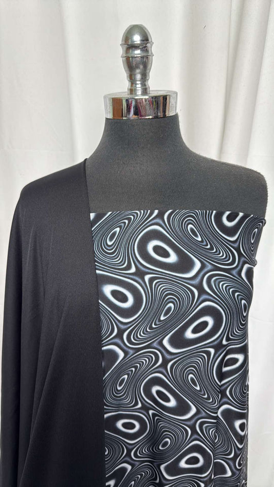 BLACK/MONOCHROME SWIRL BUNDLE : 2YD Monochrome Swirl Yoga PF & 2YD Black Brushed-Back PF : A27280