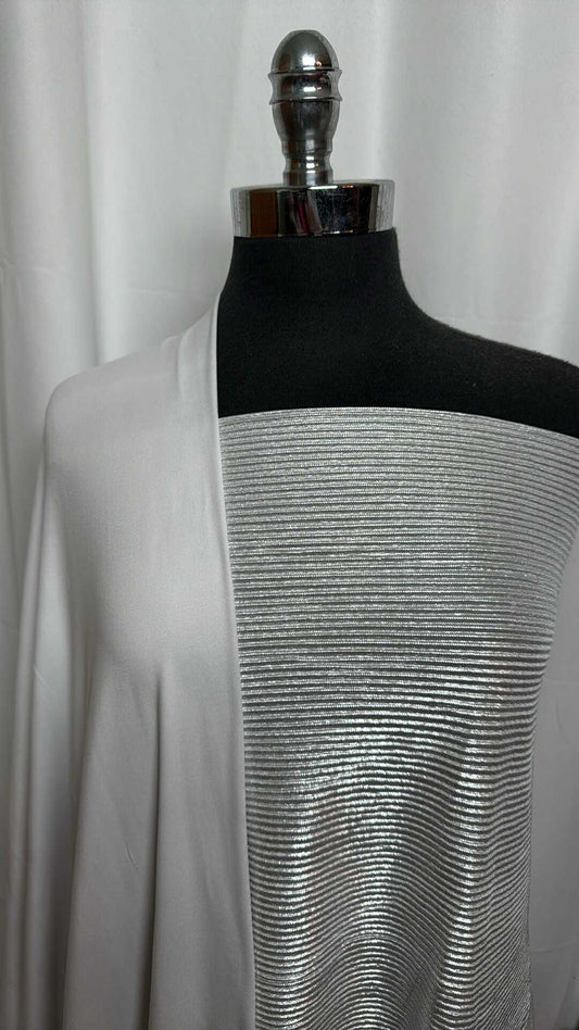 WHITE/SILVER BUNDLE : 2YD White DBP & 2YD Silver Foil Pleated Woven : A29068
