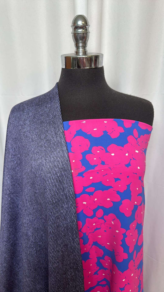 DENIM/FLORAL BUNDLE : 1.5YD Blue/Pink Floral Yoga PF & 2YD "Denim" P/S Fleece : A26430