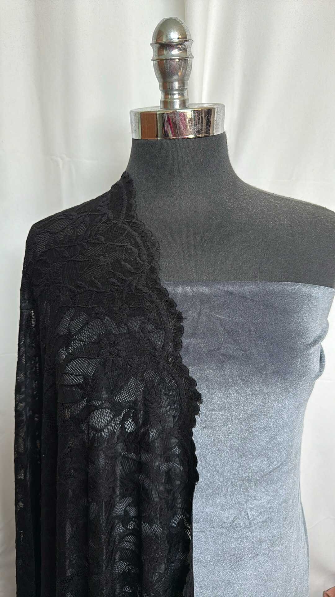 VELVET/LACE BUNDLE : 2YD Stretch Velvet & 1.5YD Black Stretch Lace : A28942