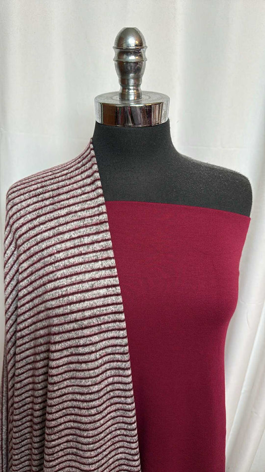 BURGUNDY/STRIPE BUNDLE : 2YD Burgundy Brushed FT & 2YD Stripe Brushed Hacci SK : A28418