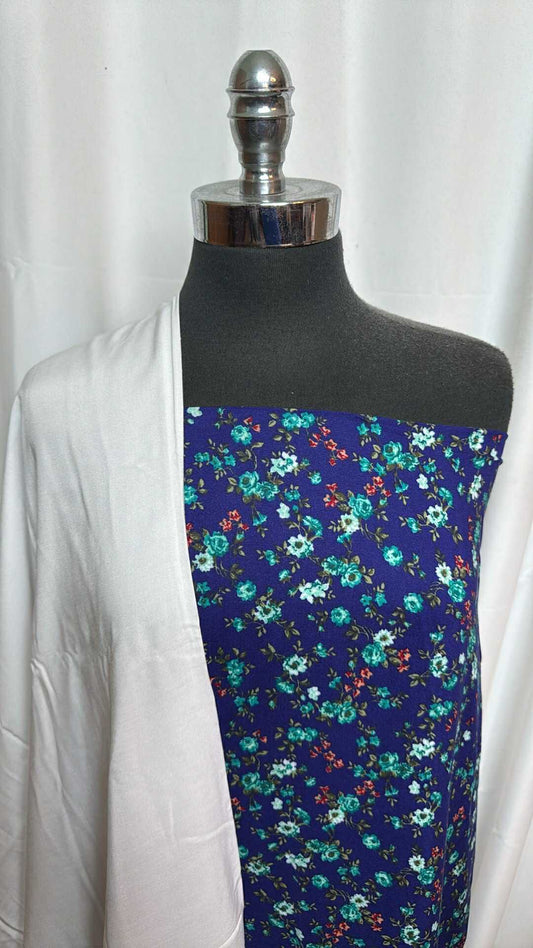 WHITE/BLUE FLORAL BUNDLE : 2YD Blue Floral Rayon/Challis & 2YD White Rayon/Challis : A28272