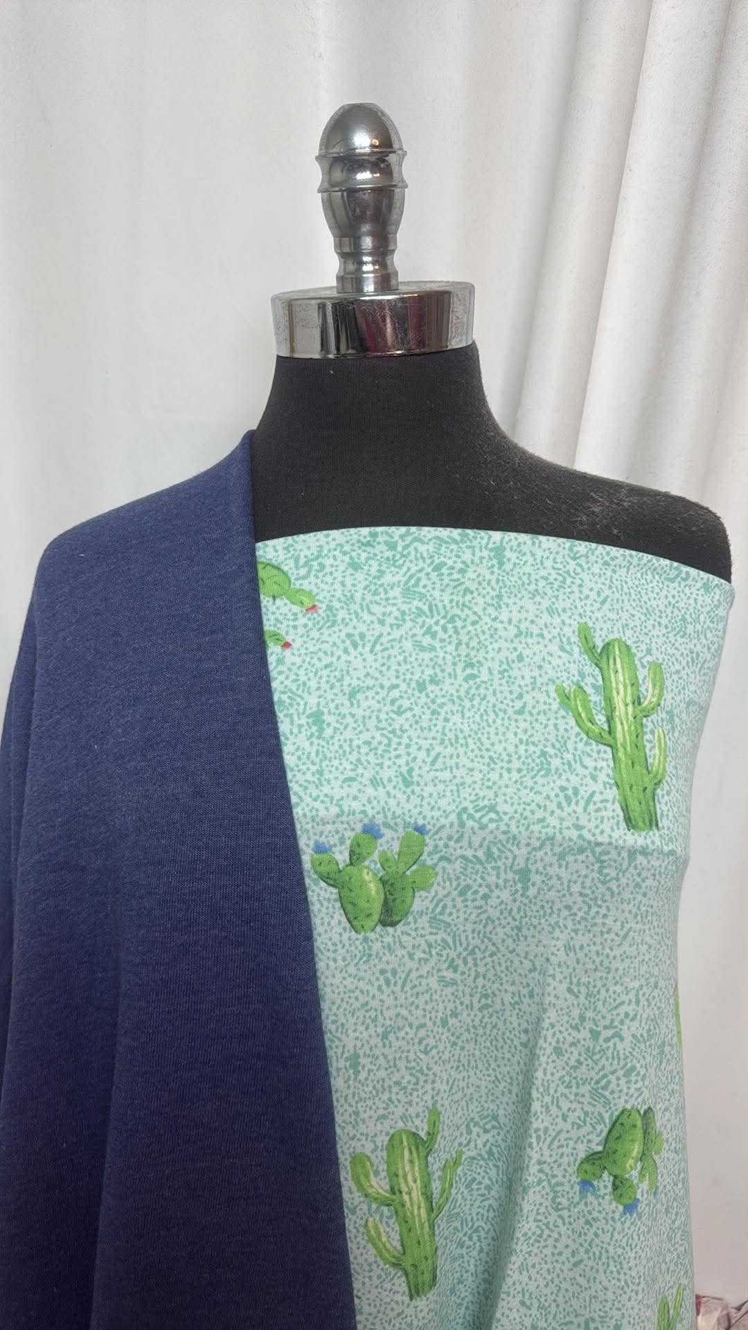 BLUE/CACTI BUNDLE : 2YD Blue Brushed Sweatshirt Fleece (72" Wide) & 1YD Cacti PRS Jersey : A30855