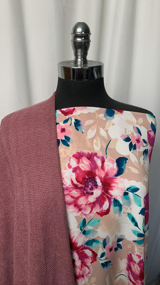 TAUPE FLORAL/CHENILLE BUNDLE : 2YD Taupe Floral Crepe Scuba & 2YD Chenille : A1849