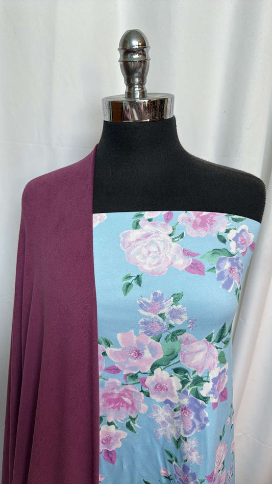BERRY/LIGHT BLUE FLORAL BUNDLE : 2YD Light Blue Floral DBP & 2.5YD Berry Oakley SK : A27362