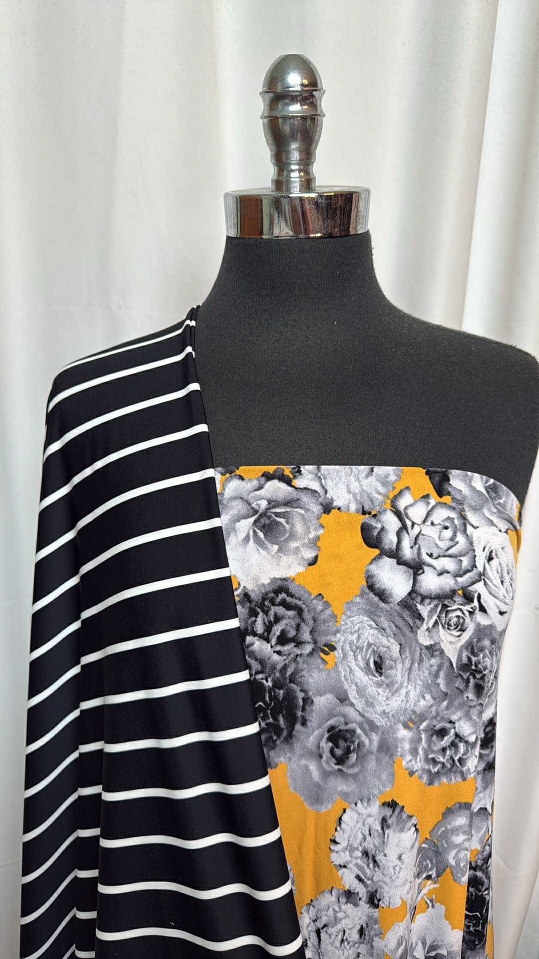 BLACK STRIPE/YELLOW FLORAL BUNDLE : 3YD Yellow Floral ITY & 1.5YD Black Stripe N/S : A27683