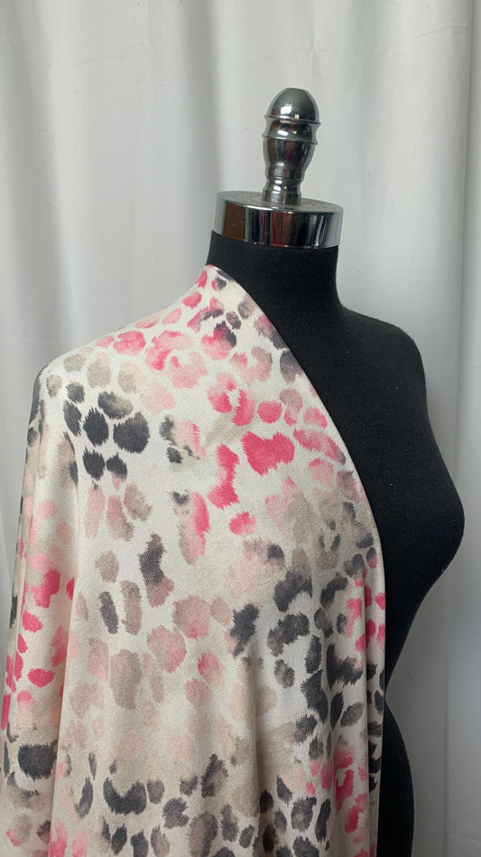 Pink/Ivory Leopard - Oakley Brushed Sweater Knit - 2 Yard Cut