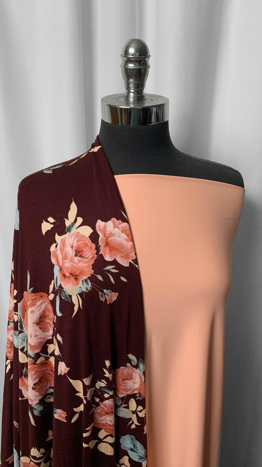 BLUSH/WINE FLORAL BUNDLE : 2YD Blush N/S & 2YD Wine Floral R/S : A2349