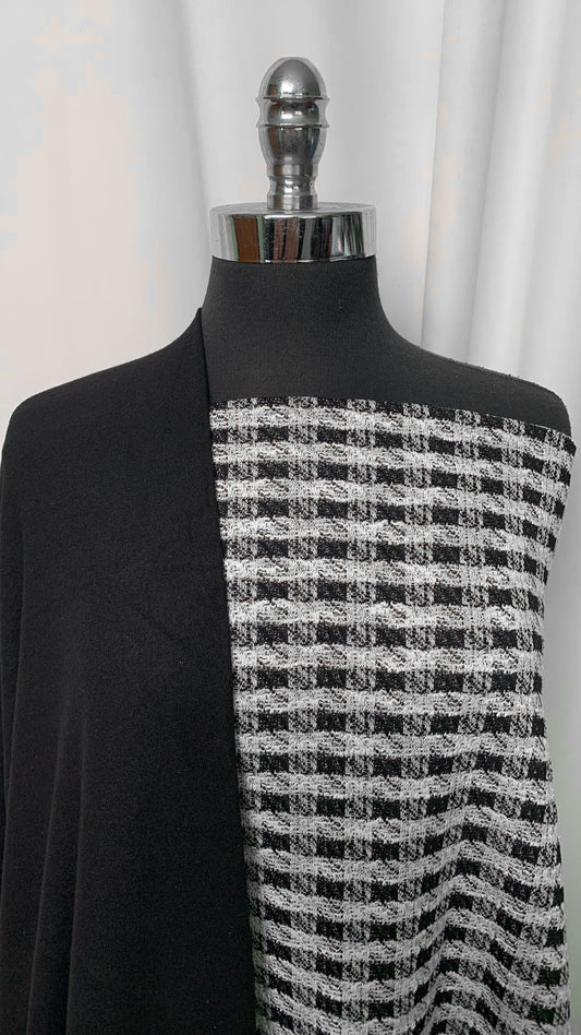 BLACK/PLAID BUNDLE : 2+YD Plaid w/Gold Lurex DK & 2YD Black Brushed Hacci SK : A2232
