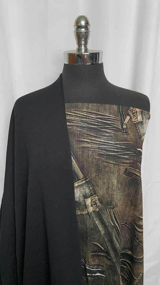 BLACK/GRUNGE BUNDLE : 1.5YD Black Sweatshirt Fleece (72" Wide) & 1YD Grunge Denim Peached PF : A25892