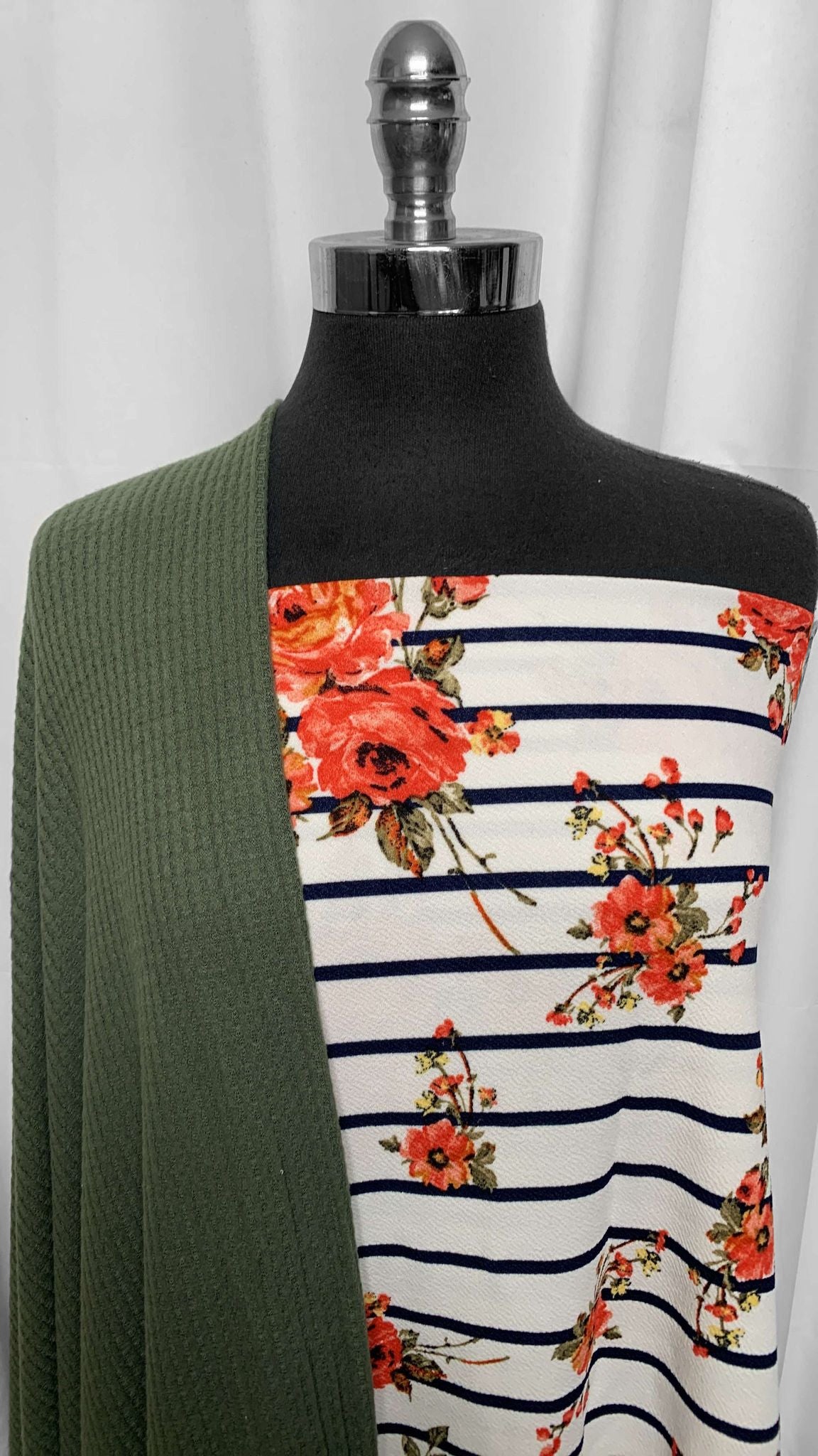 OLIVE/FLORAL STRIPE BUNDLE : 2YD Floral/Stripe Liverpool & 2YD Olive Brushed Waffle : A25765