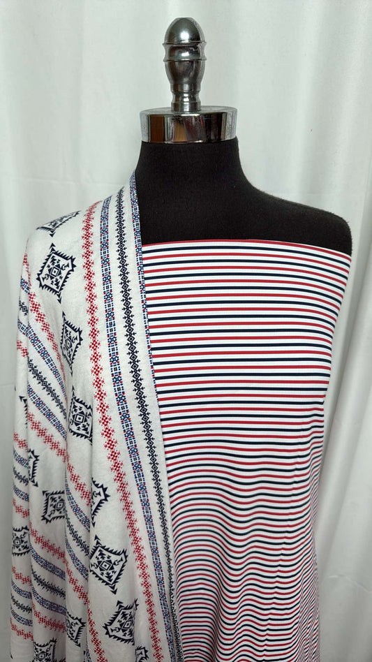 RWB STRIPE BUNDLE : 2YD Stripe Rib N/S & 1YD Geo Stripe Spun Poly : A27380