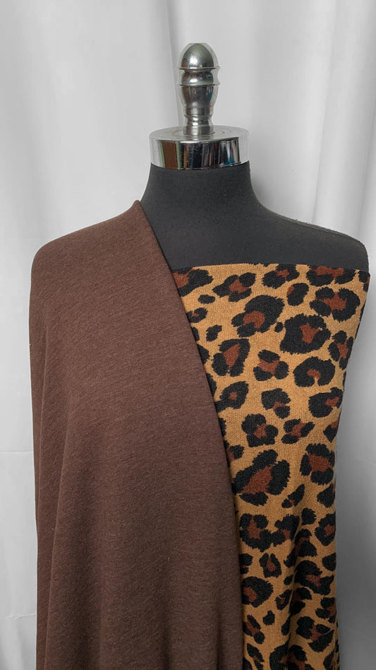 BROWN/CAT BUNDLE : 2YD Leopard Hacci SK & 3YD Brown Sweatshirt Fleece : A2202