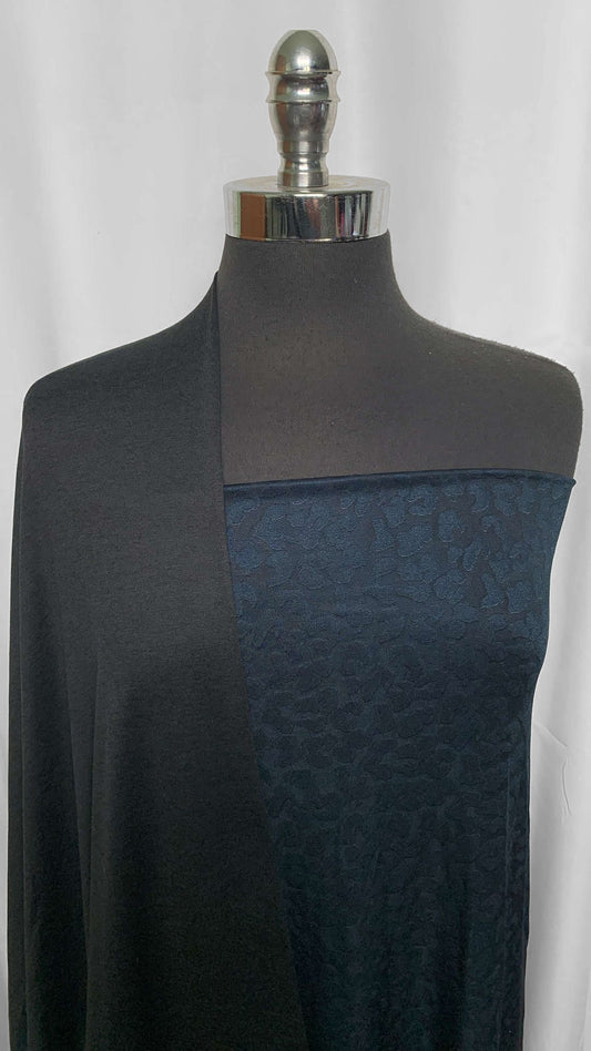 BLACK/BLUE LEOPARD BUNDLE : 1YD Black 2-Tone Featherweight PF & 2YD Blue/Black Leopard N/S Jacquard (46" Wide) : A25699
