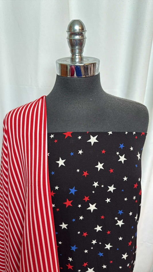 RWB STARS/STRIPES BUNDLE : 2YD Red/White/Blue Stars Bubble Crepe & 2YD Stripe Bubble Crepe : A27719