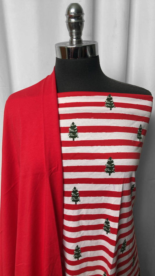 RED/TREE STRIPE BUNDLE : 1YD Tree/Stripe Pima Cotton Jersey & 1YD Red R/S : A25137